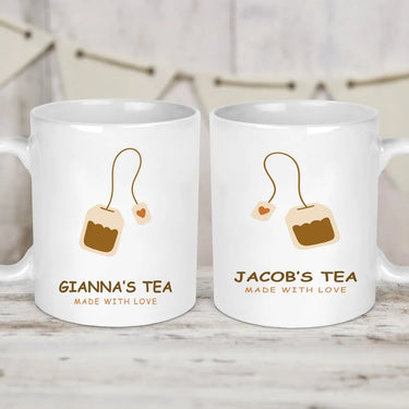 Customised His & Hers Teacups - Amusing Teabag Motif - Anniversary Treat - DENMARY